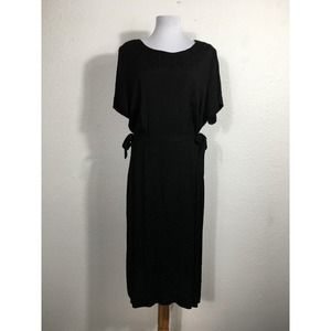 Vintage 50s Peg Palmer Dress Womens Large Black Cocktail Party Side Ties Floral
